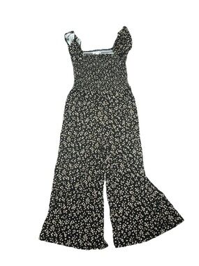Girl’s Size Large 10/12 Nordstrom Romper Floral Black Flared Sleeveless Rayon